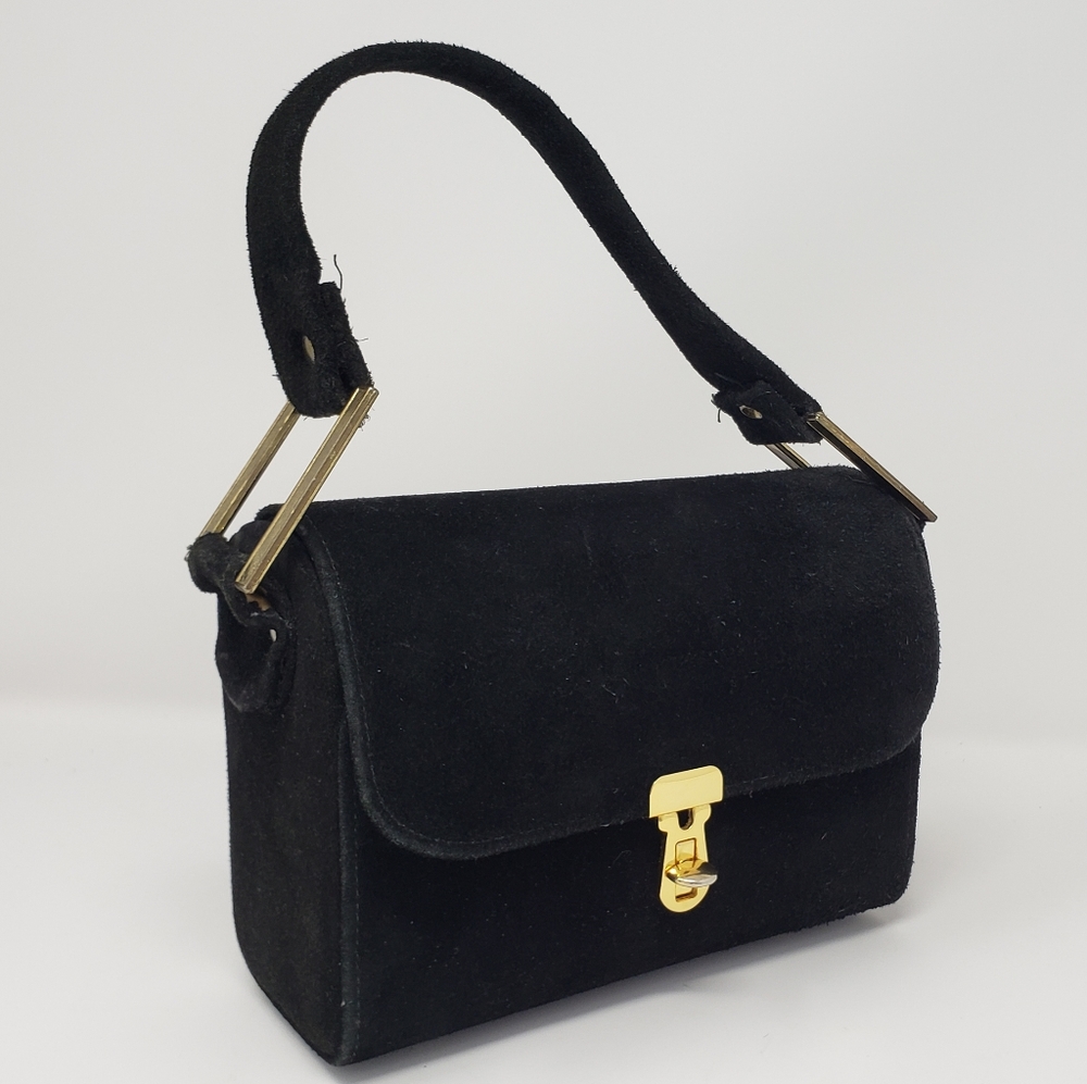 Vintage Black Suede Boxy Purse Handbag
